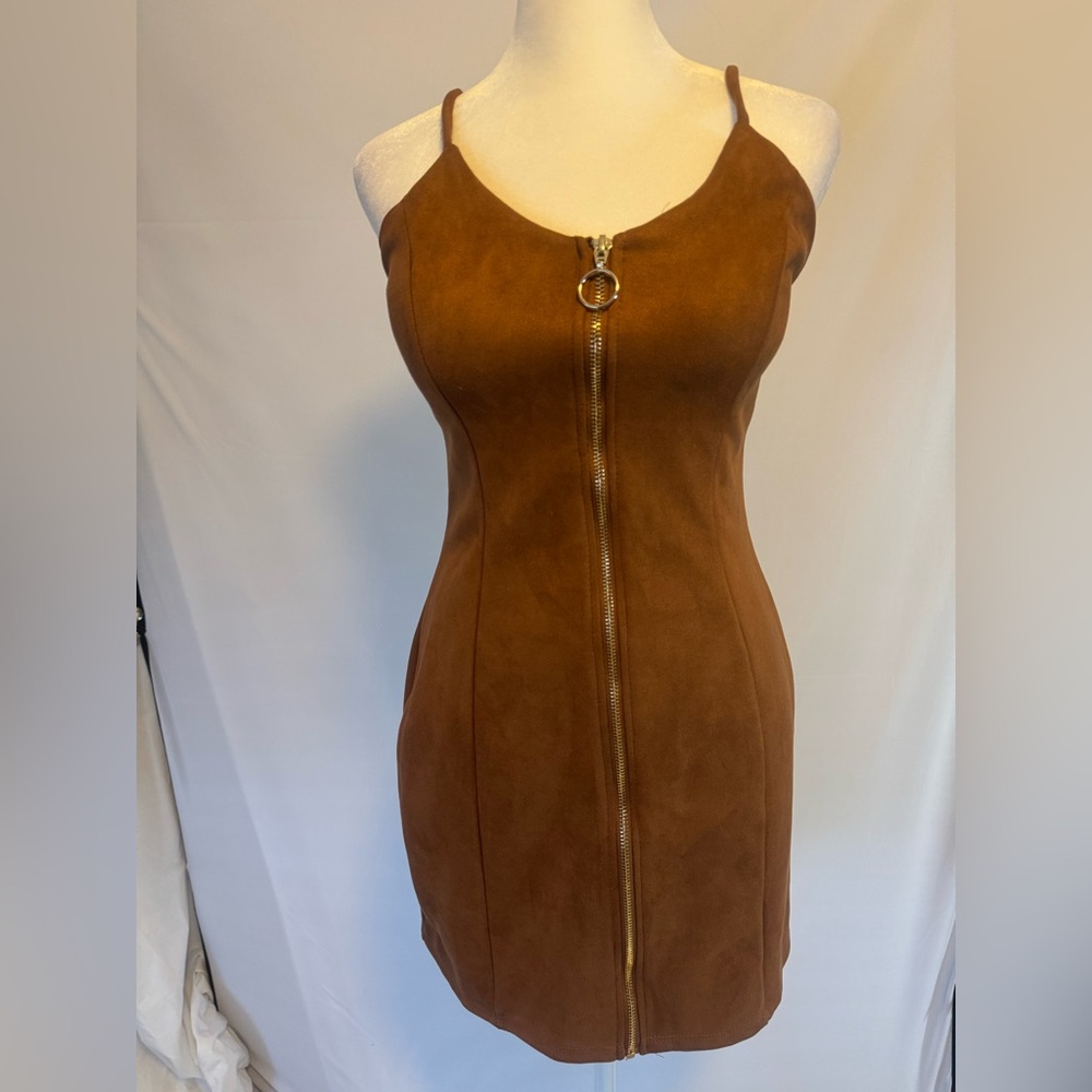 IRIS size SMALL  tan  suede feel zip up  short (mini) dress